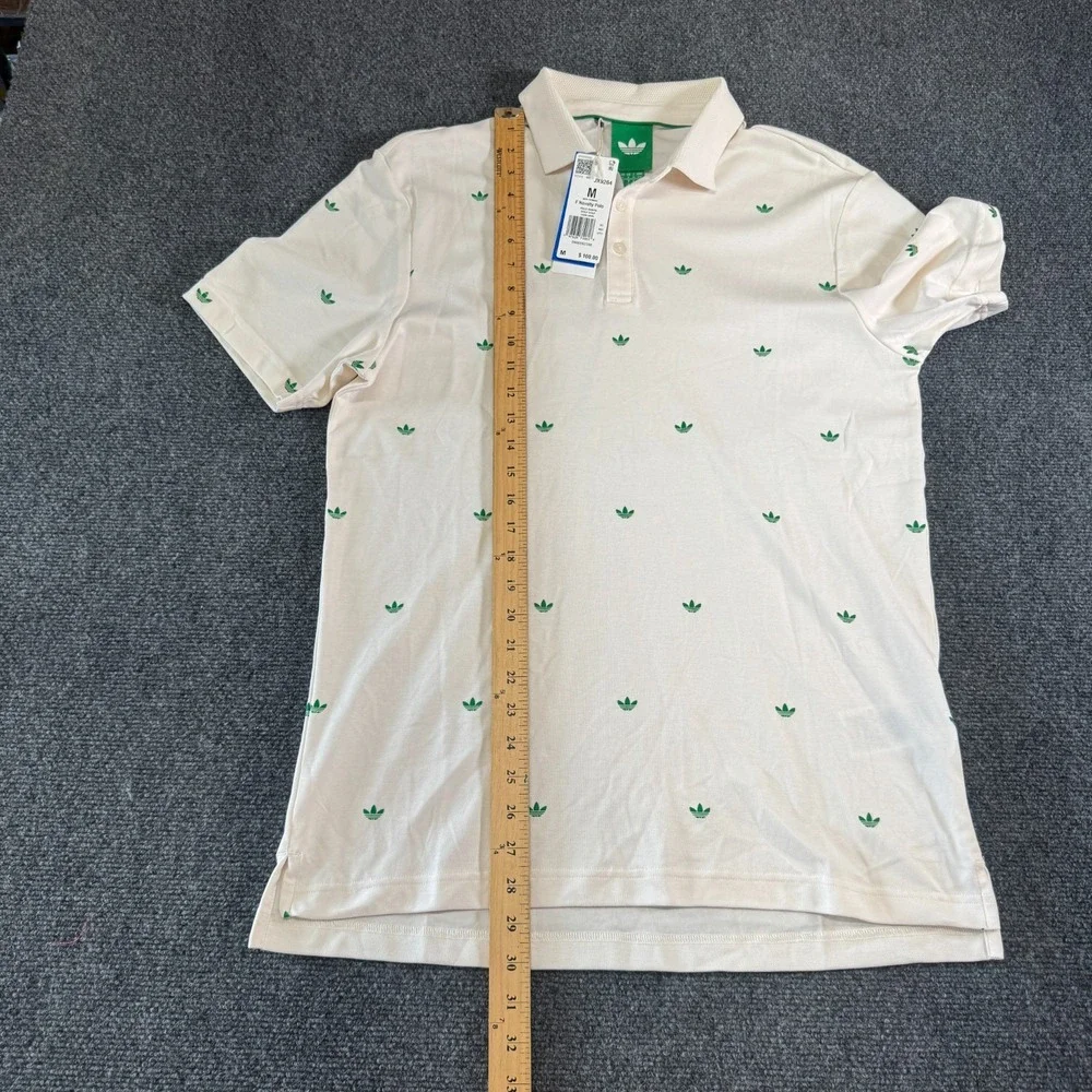 Adidas Originals Printed Trefoil Ivory Polo Mens Size M Short Sleeve Shirt NEW